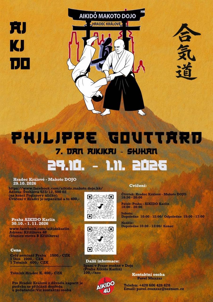 Philippe Gouttard (7. dan aikikai) Csehországban tart Aikido edzőtábort 2026. október 29-november 1. között.